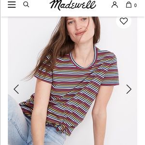 Madewell Knot-Front Tee in Rainbow Stripe Tee, Size S
